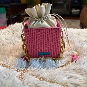 Pink Woven Bag with Gold Chain